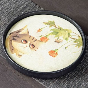 Ink Collection Round Absorption Pottery Tea Tray Tray Cat