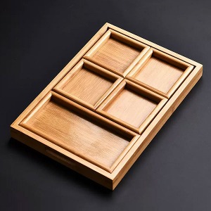 Green hair modular bamboo tea tray set 6p