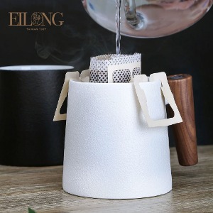 Elong wooden handle type mug - white